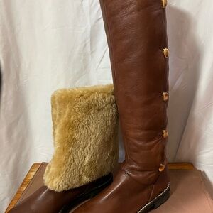 MICHAEL Michael Kors Brown Ankle Boots with Gold Accents over knee or ankle
